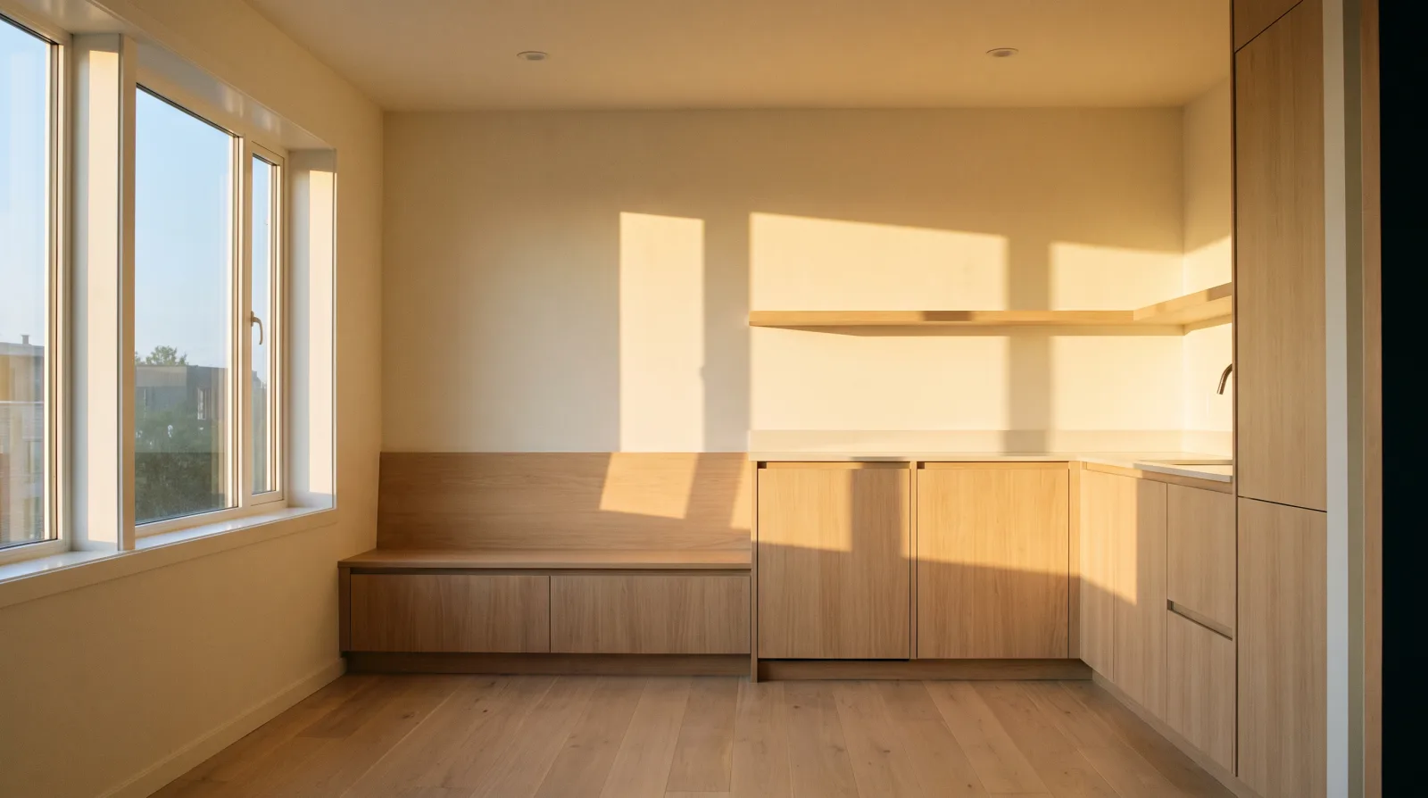 An empty, bright room representing a simple decision-making space for weighing estate sale options